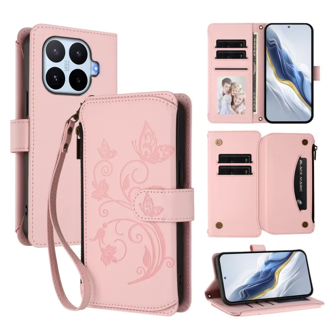 Housse Xiaomi 17T Pro Papillon Floral RFID Poche Zippée Dragonne