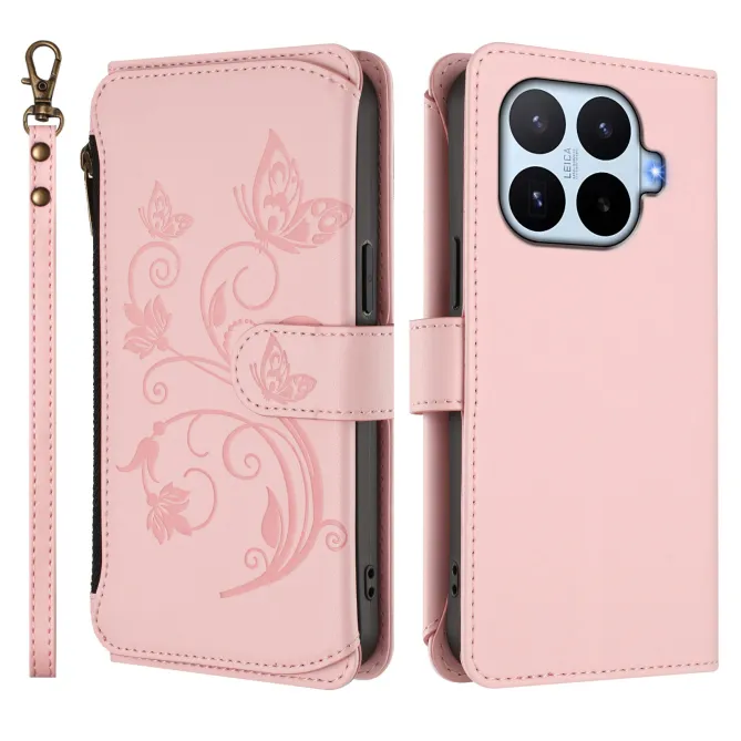 Housse Xiaomi 17T Pro Papillon Floral RFID Poche Zippée Dragonne