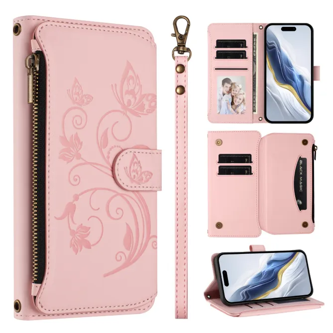 Housse Xiaomi 17T Pro Papillon Floral RFID Poche Zippée Dragonne