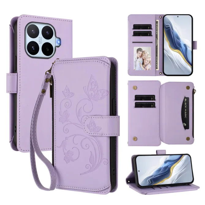 Housse Xiaomi 17T Pro Papillon Floral RFID Poche Zippée Dragonne