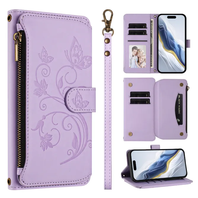 Housse Xiaomi 17T Pro Papillon Floral RFID Poche Zippée Dragonne