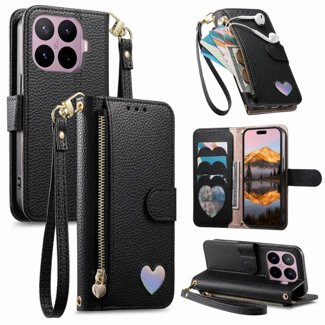 Housse Xiaomi 17T Pro Wallet Cœur Zippé