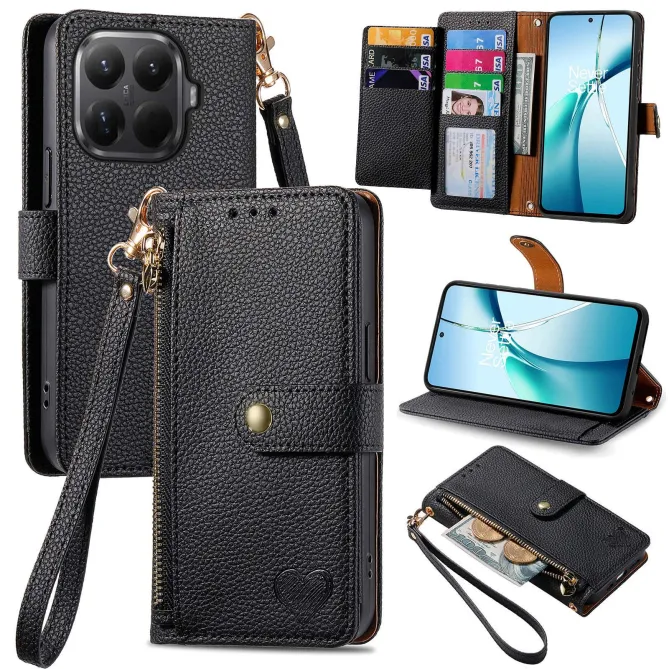 Housse Xiaomi 17T Pro Cœur Gravé Zippé Anti-RFID