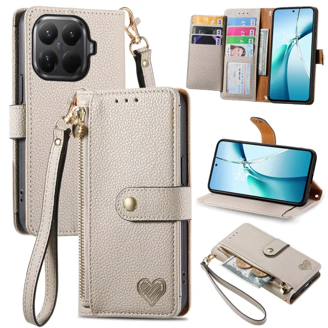 Housse Xiaomi 17T Pro Cœur Gravé Zippé Anti-RFID