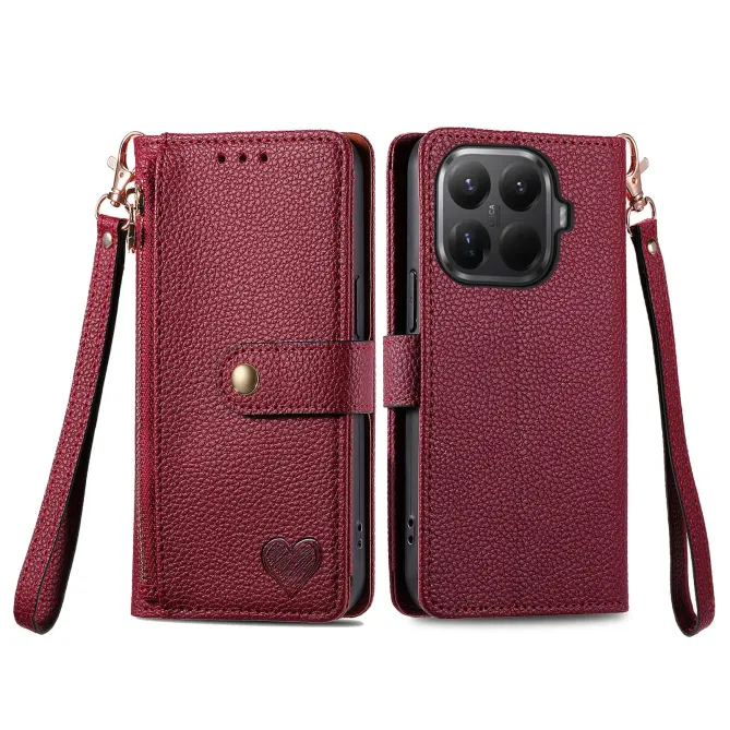 Housse Xiaomi 17T Pro Cœur Gravé Zippé Anti-RFID