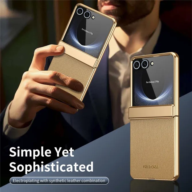 Coque Samsung Galaxy Z Flip 8 Chromée Cuir Losange Verre Trempé