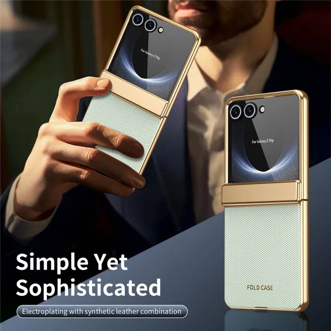 Coque Samsung Galaxy Z Flip 8 Chromée Cuir Losange Verre Trempé