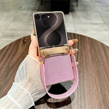 Coque Samsung Galaxy Z Flip 8 Paillettes Strass Lanière