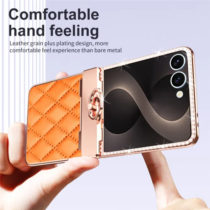 Coque Samsung Galaxy Z Flip 8 Bijou simili cuir matelassé avec anneau