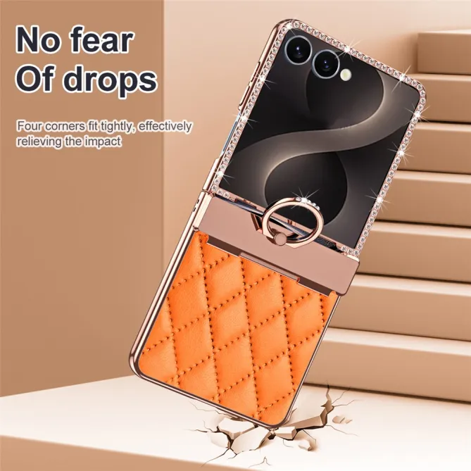 Coque Samsung Galaxy Z Flip 8 Bijou simili cuir matelassé avec anneau