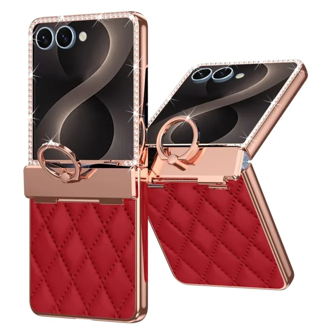 Coque Samsung Galaxy Z Flip 8 Bijou simili cuir matelassé avec anneau