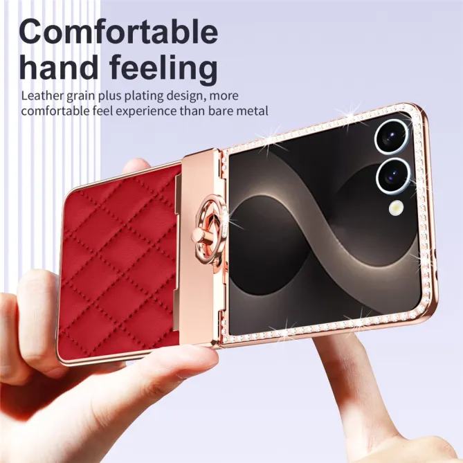 Coque Samsung Galaxy Z Flip 8 Bijou simili cuir matelassé avec anneau