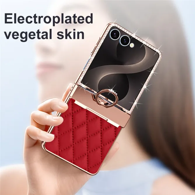 Coque Samsung Galaxy Z Flip 8 Bijou simili cuir matelassé avec anneau
