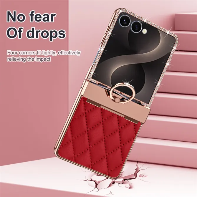 Coque Samsung Galaxy Z Flip 8 Bijou simili cuir matelassé avec anneau