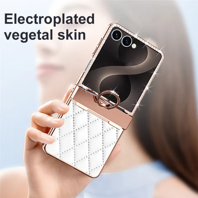Coque Samsung Galaxy Z Flip 8 Bijou simili cuir matelassé avec anneau