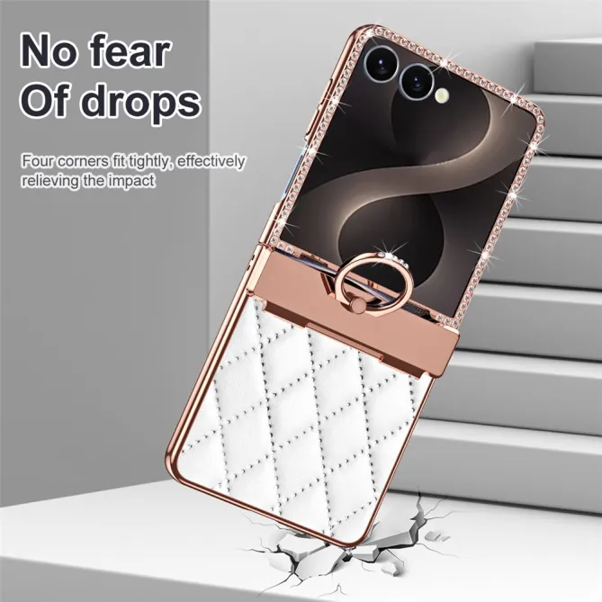 Coque Samsung Galaxy Z Flip 8 Bijou simili cuir matelassé avec anneau