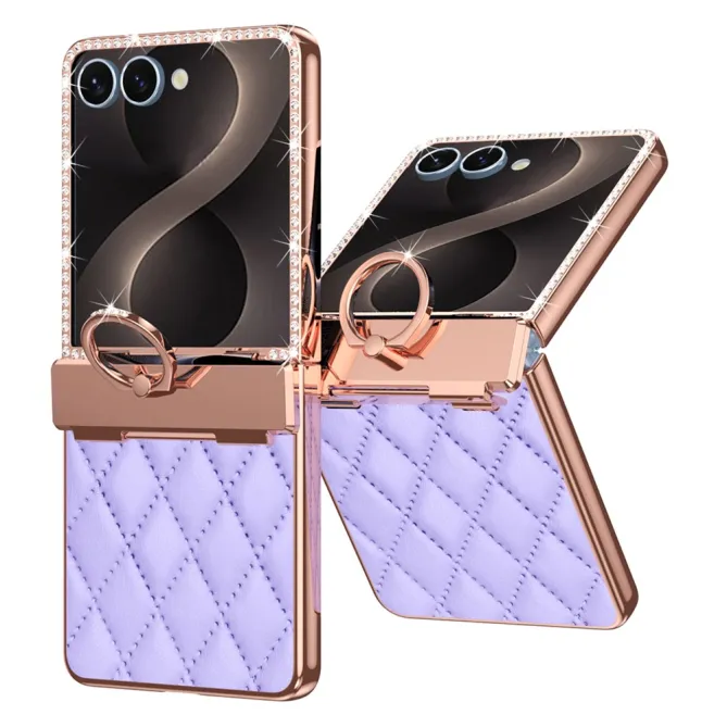 Coque Samsung Galaxy Z Flip 8 Bijou simili cuir matelassé avec anneau