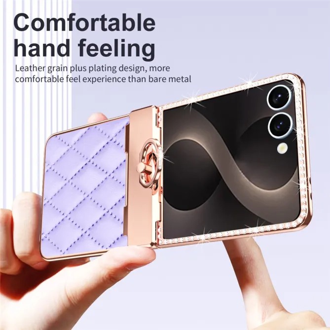 Coque Samsung Galaxy Z Flip 8 Bijou simili cuir matelassé avec anneau