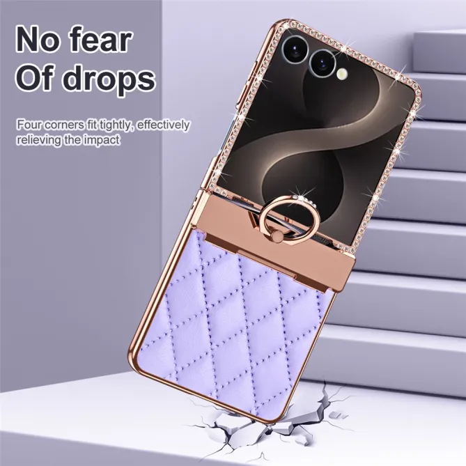 Coque Samsung Galaxy Z Flip 8 Bijou simili cuir matelassé avec anneau