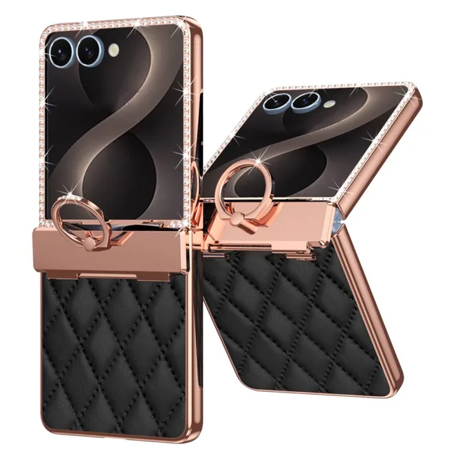 Coque Samsung Galaxy Z Flip 8 Bijou simili cuir matelassé avec anneau