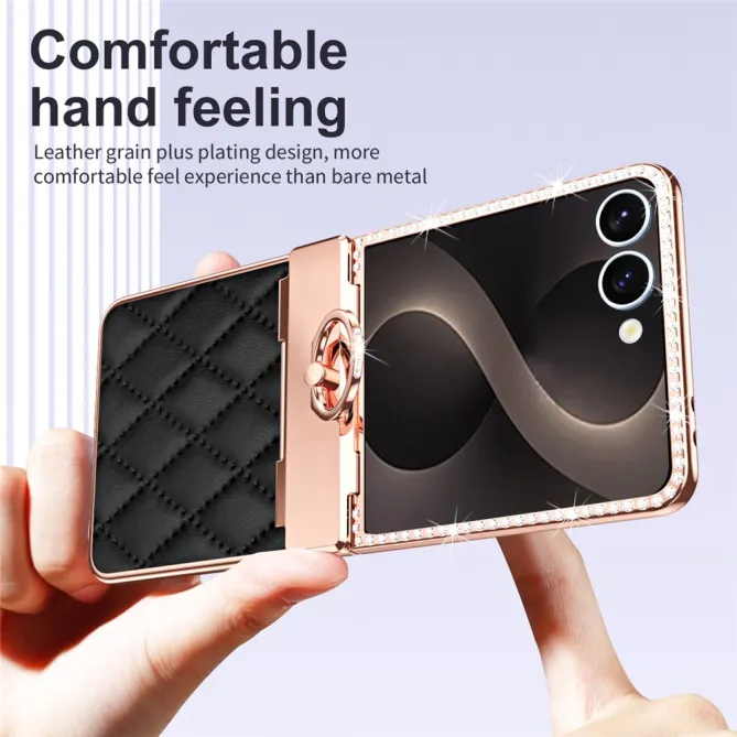 Coque Samsung Galaxy Z Flip 8 Bijou simili cuir matelassé avec anneau