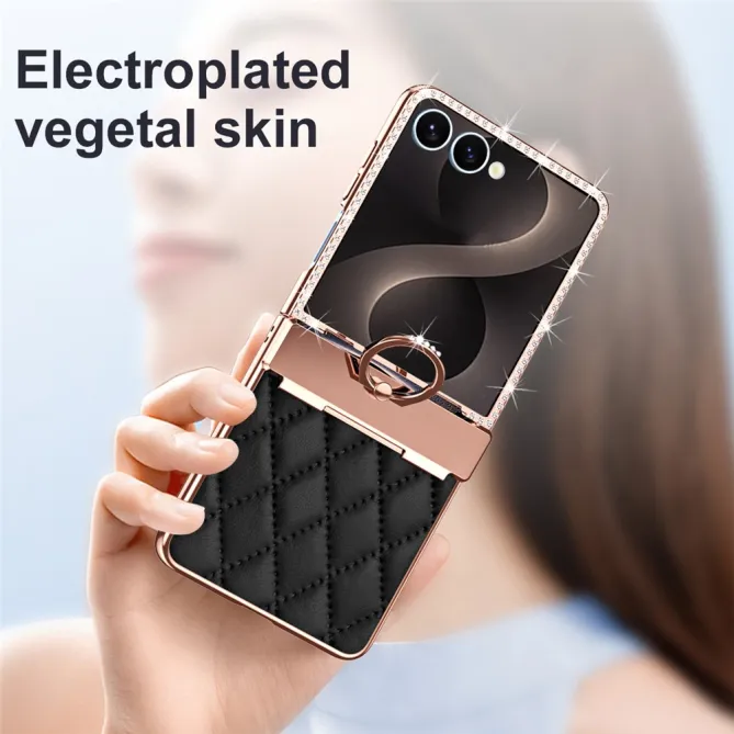 Coque Samsung Galaxy Z Flip 8 Bijou simili cuir matelassé avec anneau