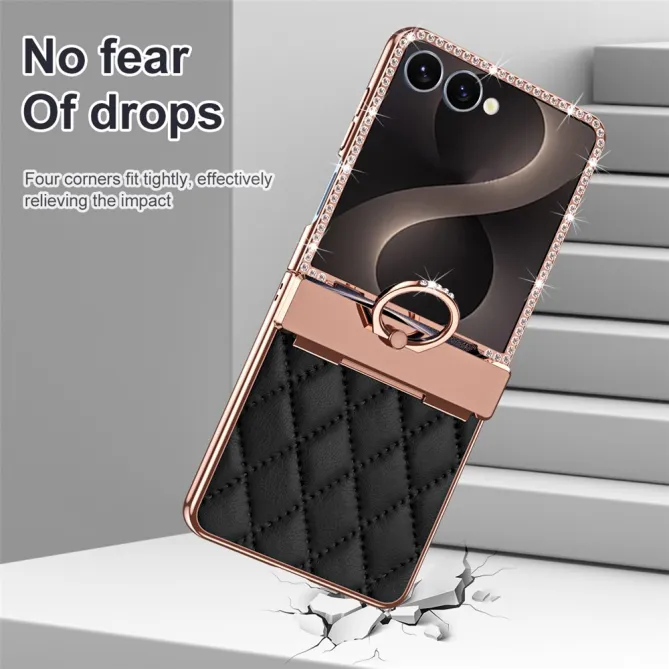 Coque Samsung Galaxy Z Flip 8 Bijou simili cuir matelassé avec anneau