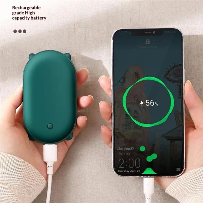 Chauffe-mains 2-en-1 design oreilles de chat 10000mAh batterie externe