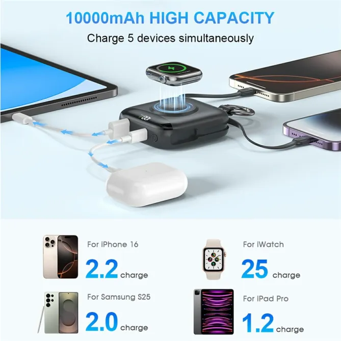 Batterie externe P007 10000mAh câbles intégrés Lightning et Type-C 22.5W