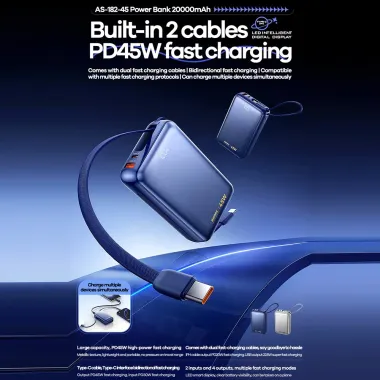 Batterie externe AS-182-45 20000mAh PD 45W câbles intégrés