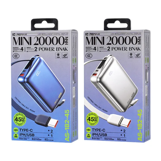 Batterie externe AS-182-45 20000mAh PD 45W câbles intégrés