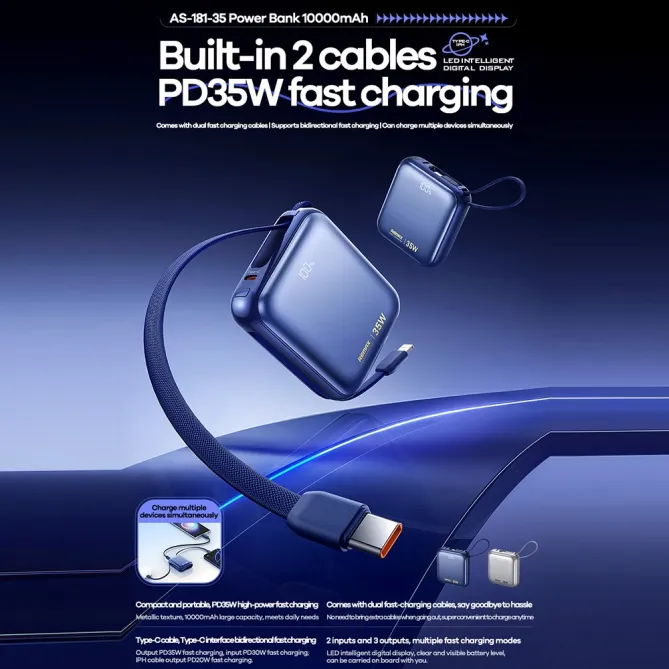 Batterie externe AS-181-35 10000mAh PD 35W câbles intégrés