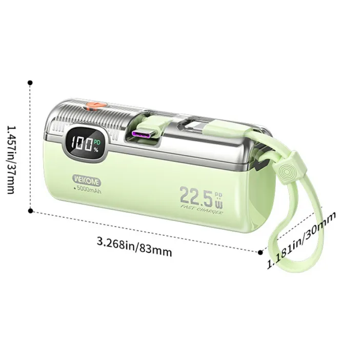 Batterie externe 5000mAh PD 22.5W câbles intégrés