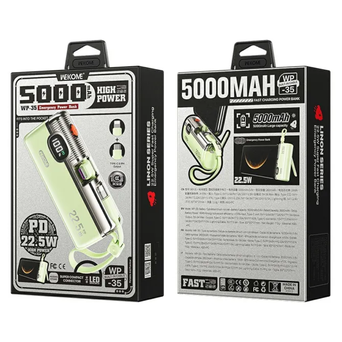 Batterie externe 5000mAh PD 22.5W câbles intégrés