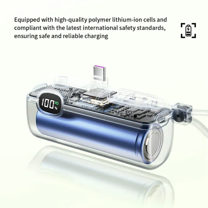 Batterie externe 5000mAh PD 22.5W câbles intégrés