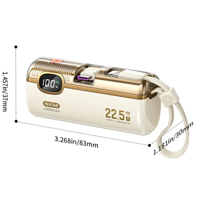 Batterie externe 5000mAh PD 22.5W câbles intégrés