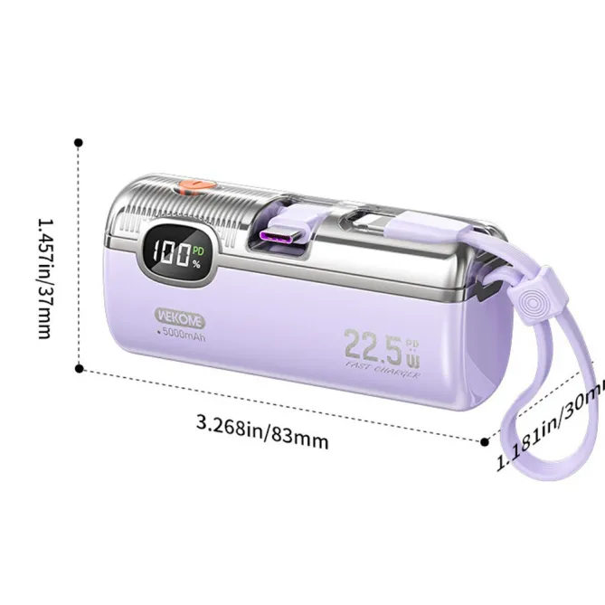 Batterie externe 5000mAh PD 22.5W câbles intégrés