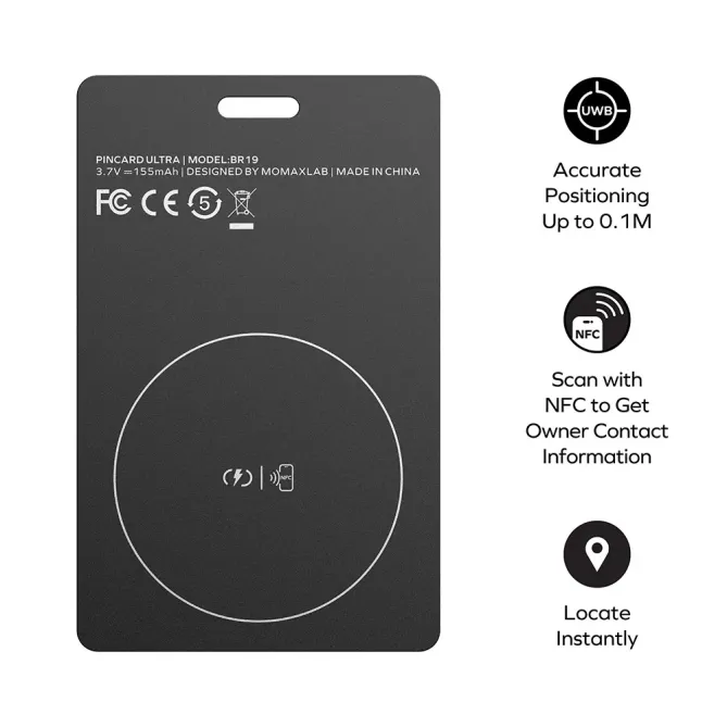 Tracker carte UWB Apple Find My rechargeable sans fil IP68