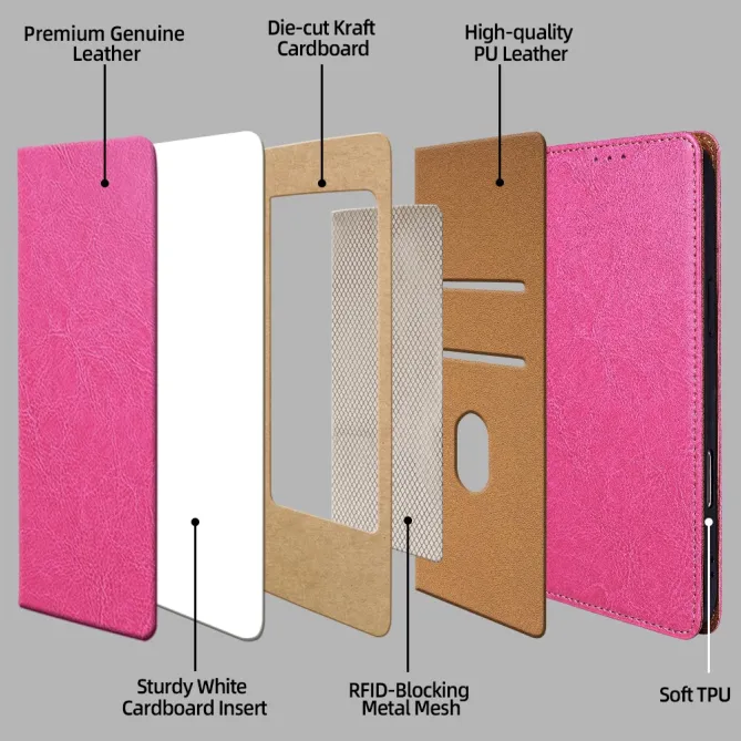 Housse Cuir Véritable Honor 600 Lite Rabat Flip Porte-Cartes RFID