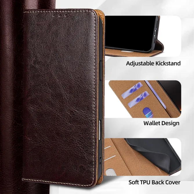 Housse Cuir Véritable Honor 600 Lite Rabat Flip Porte-Cartes RFID