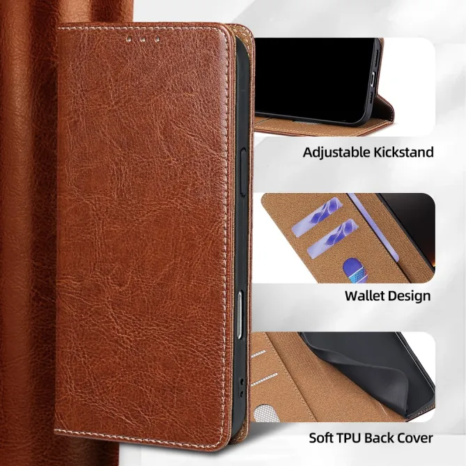 Housse Cuir Véritable Honor 600 Lite Rabat Flip Porte-Cartes RFID