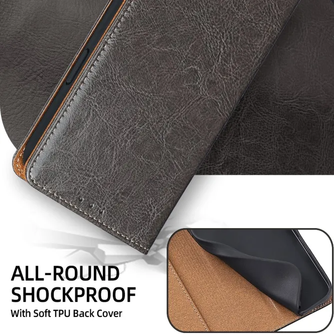 Housse Cuir Véritable Honor 600 Lite Rabat Flip Porte-Cartes RFID