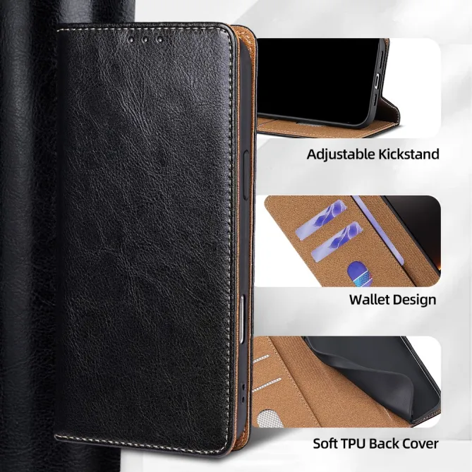 Housse Cuir Véritable Honor 600 Lite Rabat Flip Porte-Cartes RFID