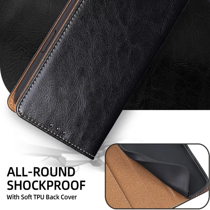 Housse Cuir Véritable Honor 600 Lite Rabat Flip Porte-Cartes RFID