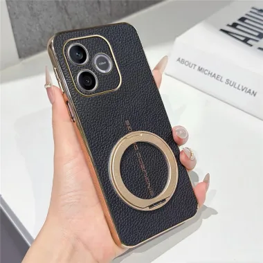 Coque Honor 600 Lite simili cuir litchi anneau métallique