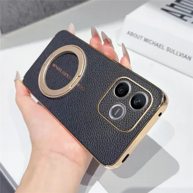 Coque Honor 600 Lite simili cuir litchi anneau métallique