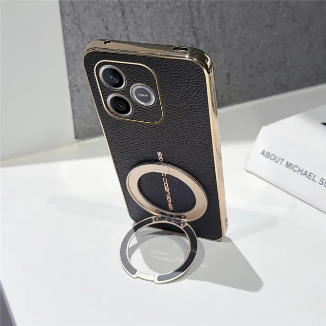Coque Honor 600 Lite simili cuir litchi anneau métallique