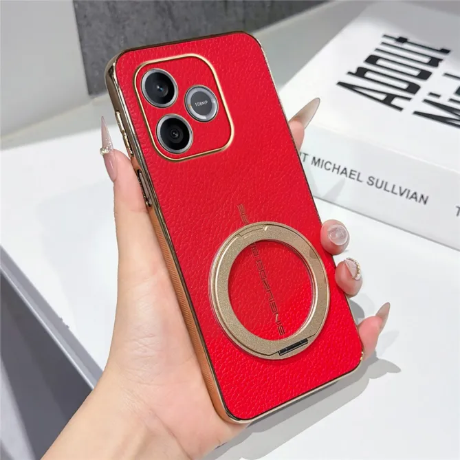 Coque Honor 600 Lite simili cuir litchi anneau métallique