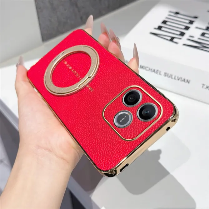 Coque Honor 600 Lite simili cuir litchi anneau métallique