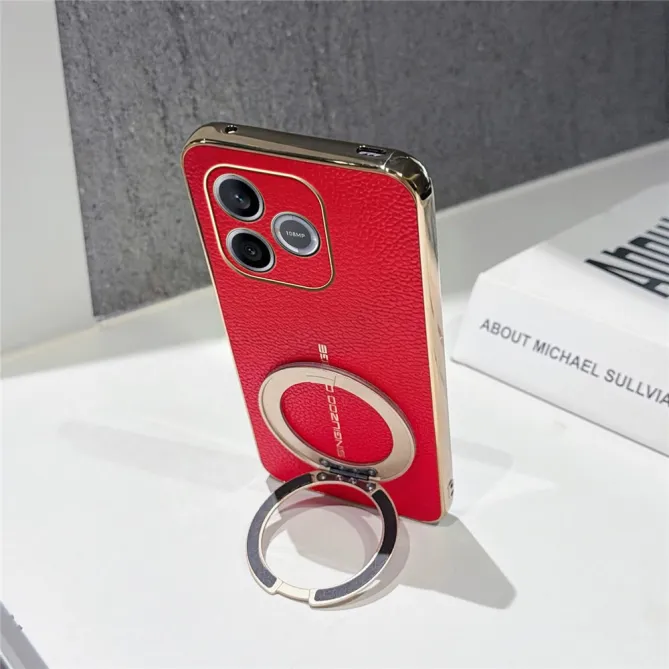 Coque Honor 600 Lite simili cuir litchi anneau métallique